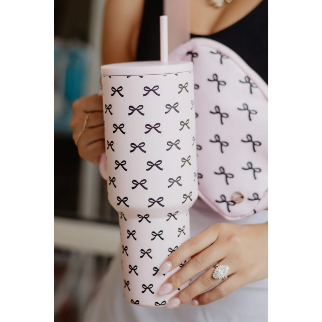 Black & Pink Mini Coquette Bows 38 Oz Tumbler
