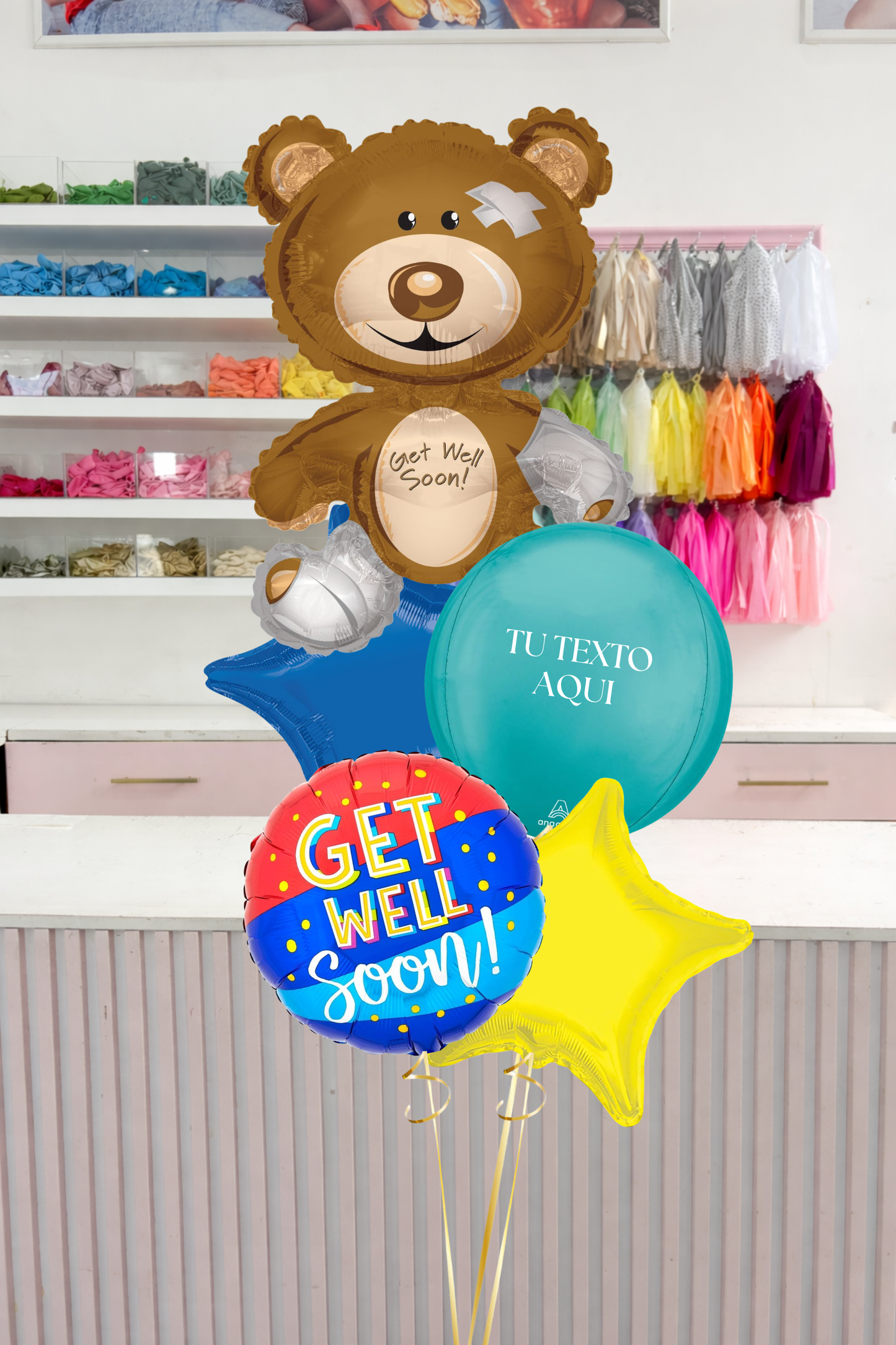 Bundle Balloons Get Well Osito + Esfera Personalizada