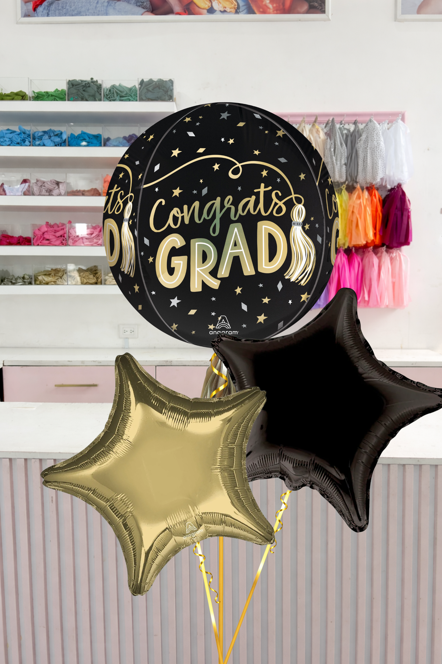 Bundle Globo Esfera Congrats Grad Dorado/Negro