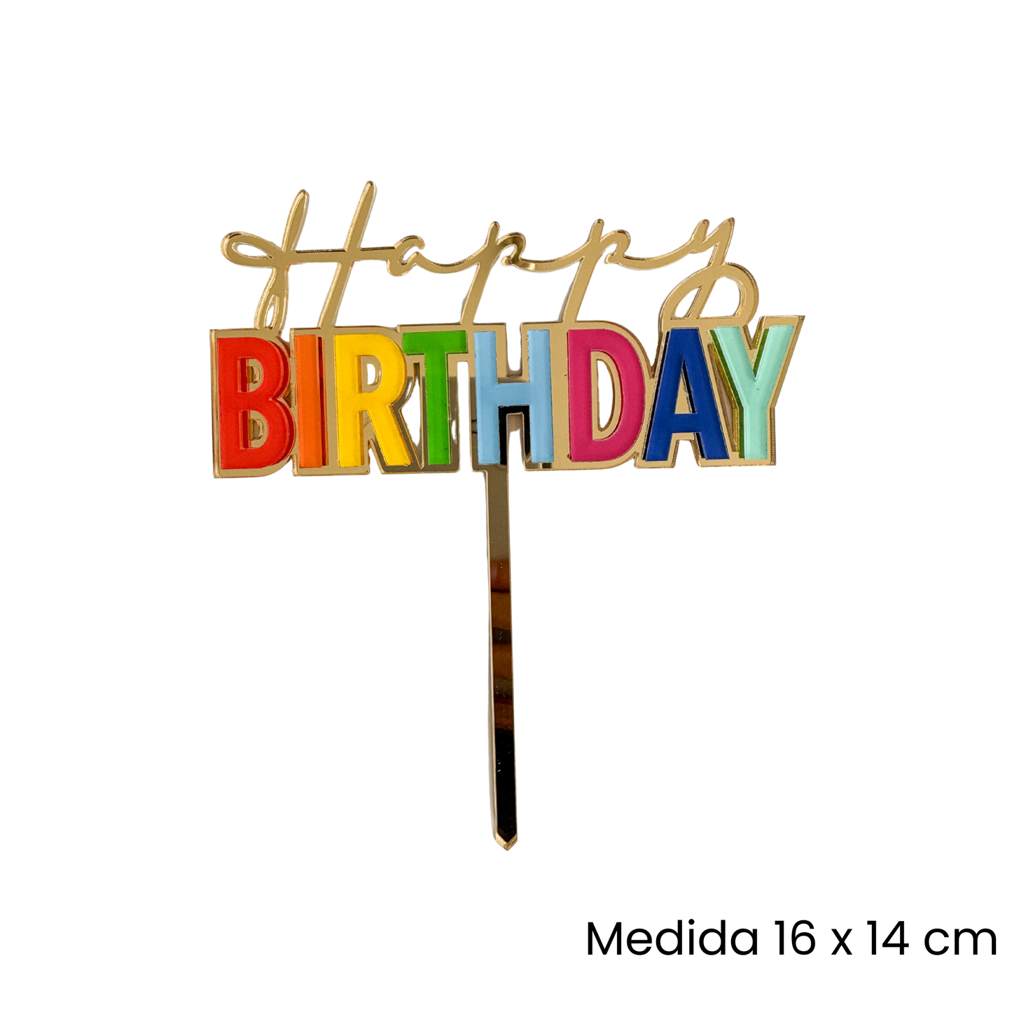 Cake Topper Happy Birthday Dorado Multicolor
