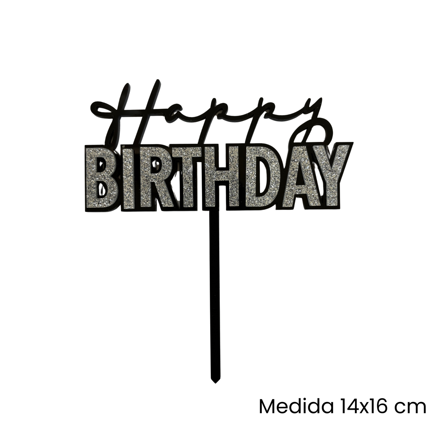 Cake Topper Happy Birthday Negro Plata