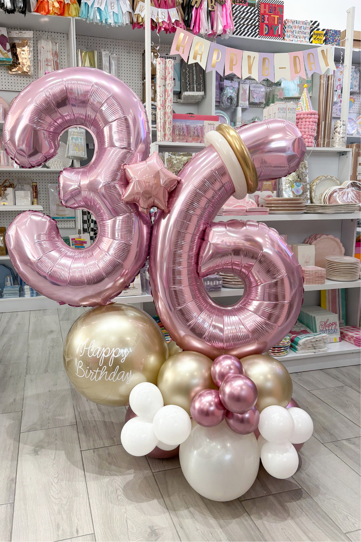 GLOBOS NÚMEROS GOLD & PINK