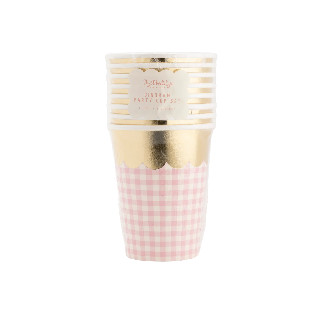 Gingham Cups with Gold Scallop
