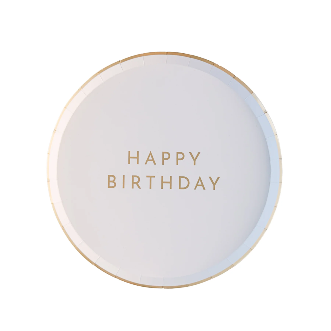 Plato 8.25" Happy Birthday White Gold