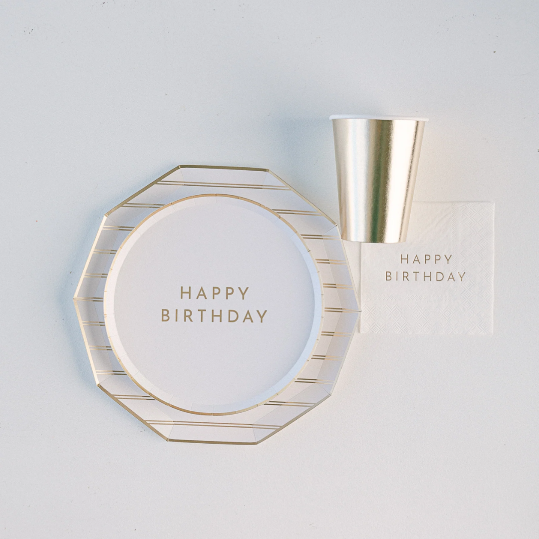 Plato 8.25" Happy Birthday White Gold