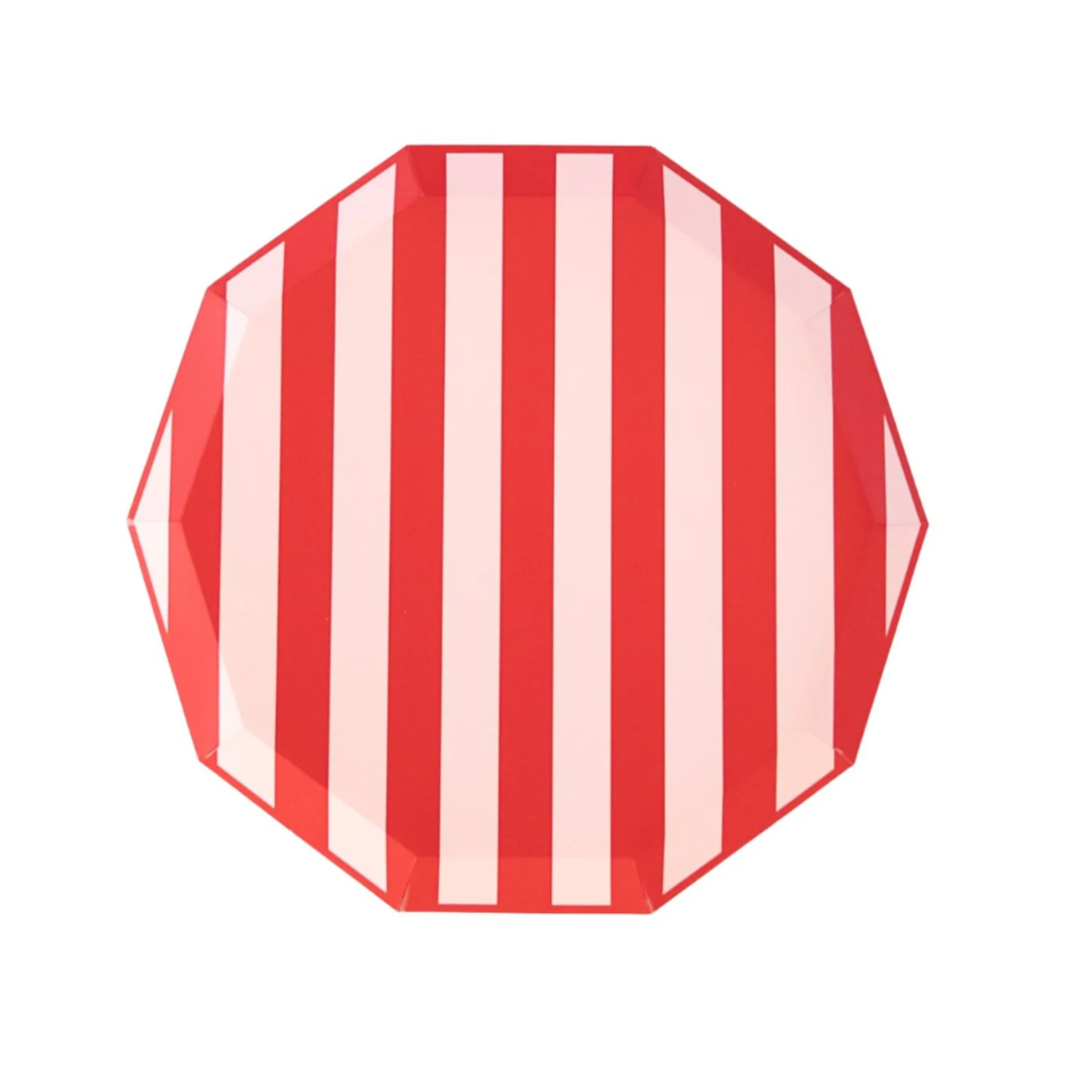 Plate 11" Red Pink Stripes