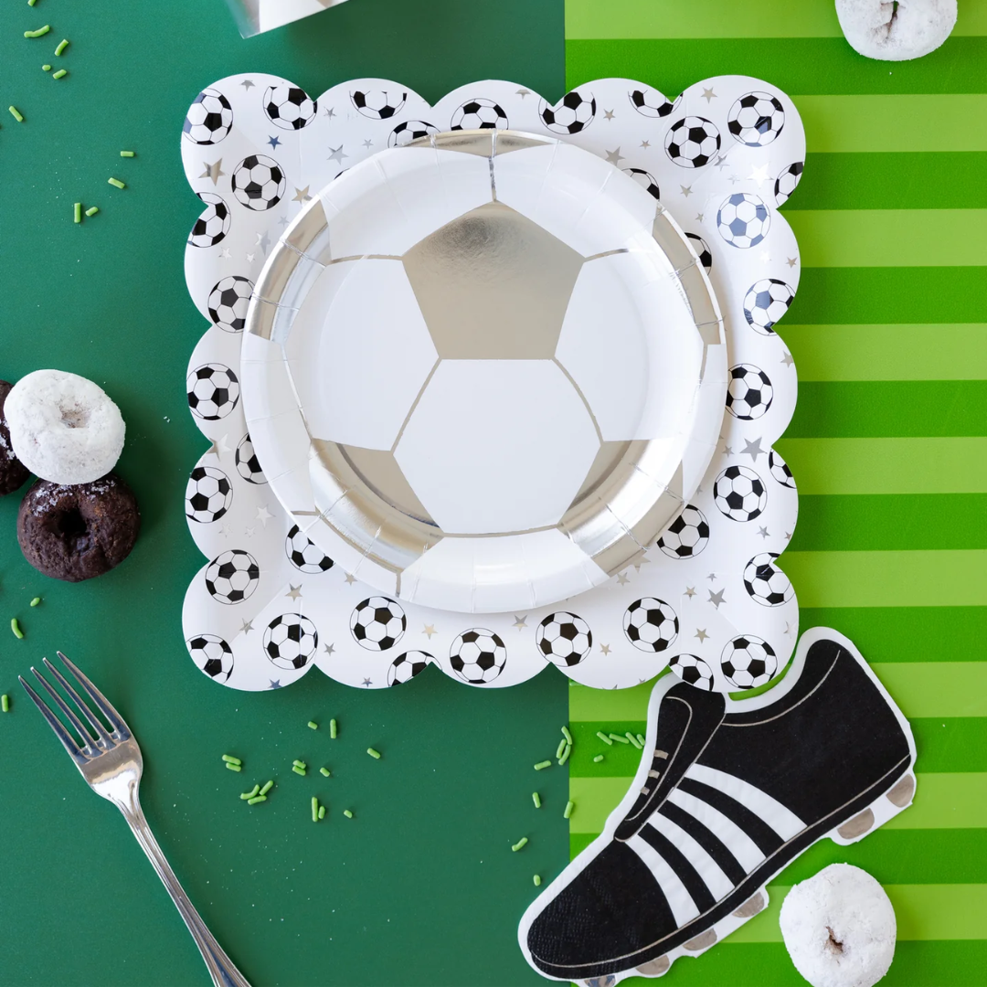Scattered Soccer Ball Paper Plate