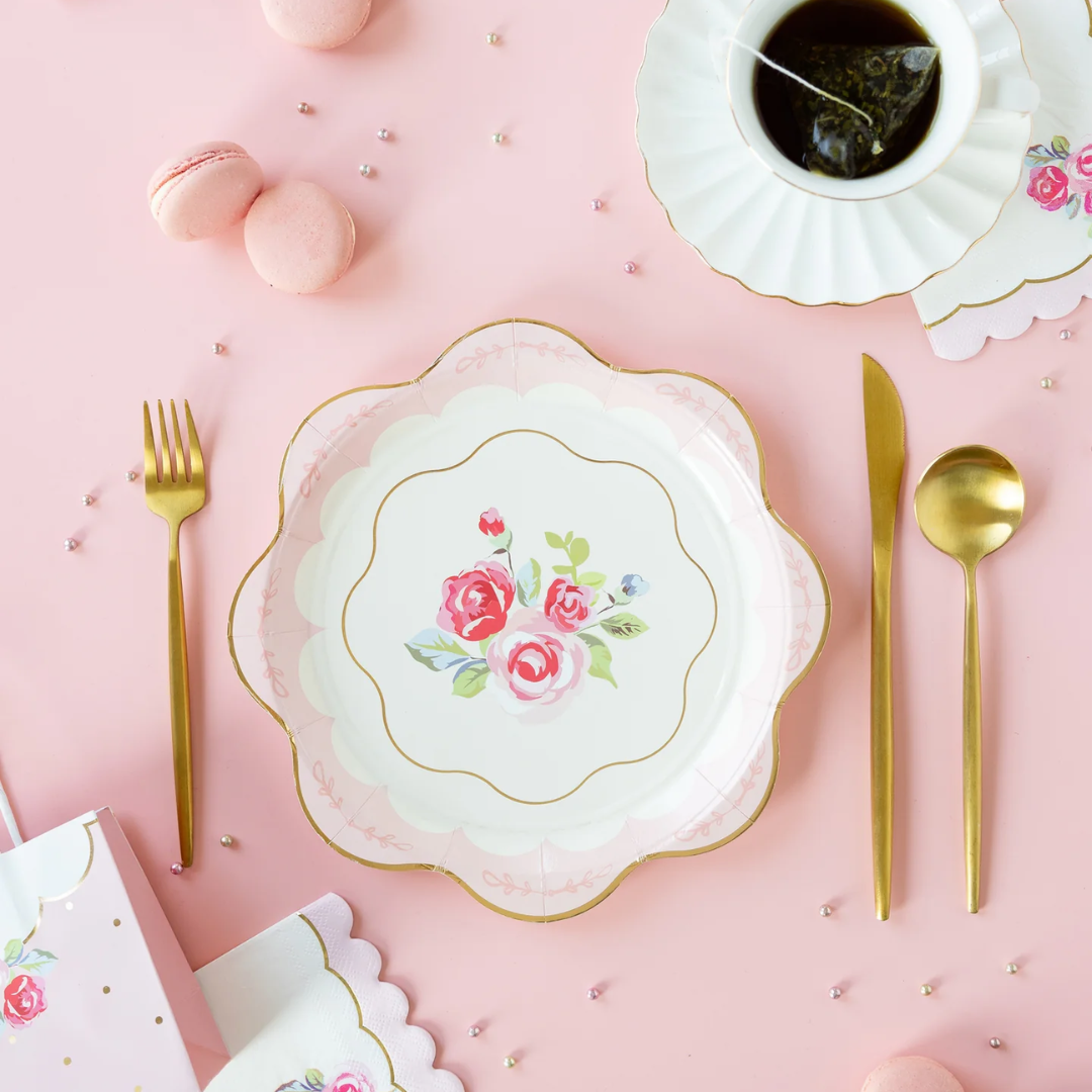 Tea Party Rose Corner Paper Cocktail Napkin