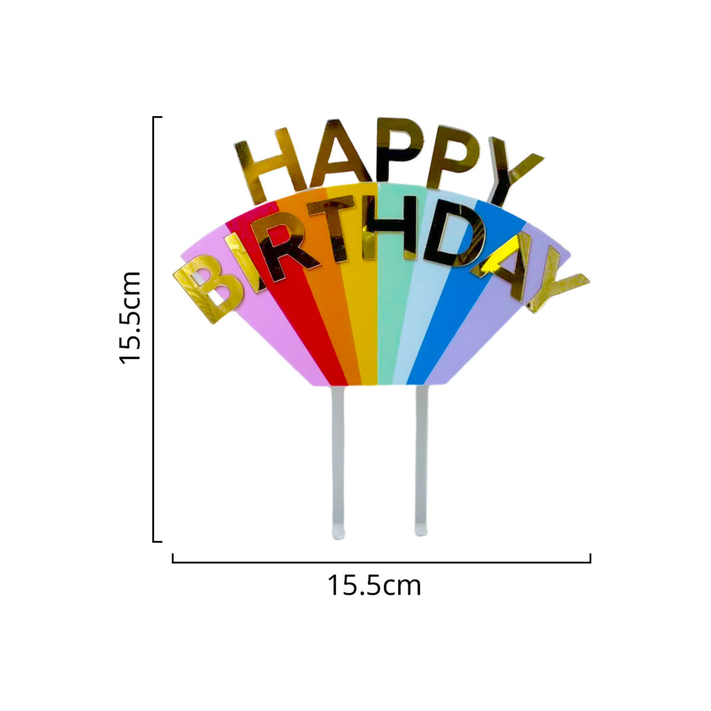 Topper Premium De Plástico Para Pastel Happy Birthday Arcoíris