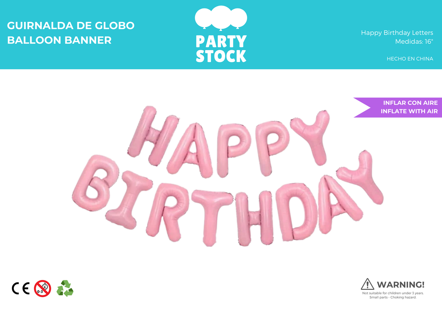 Happy Birthday 16" Rosa Claro