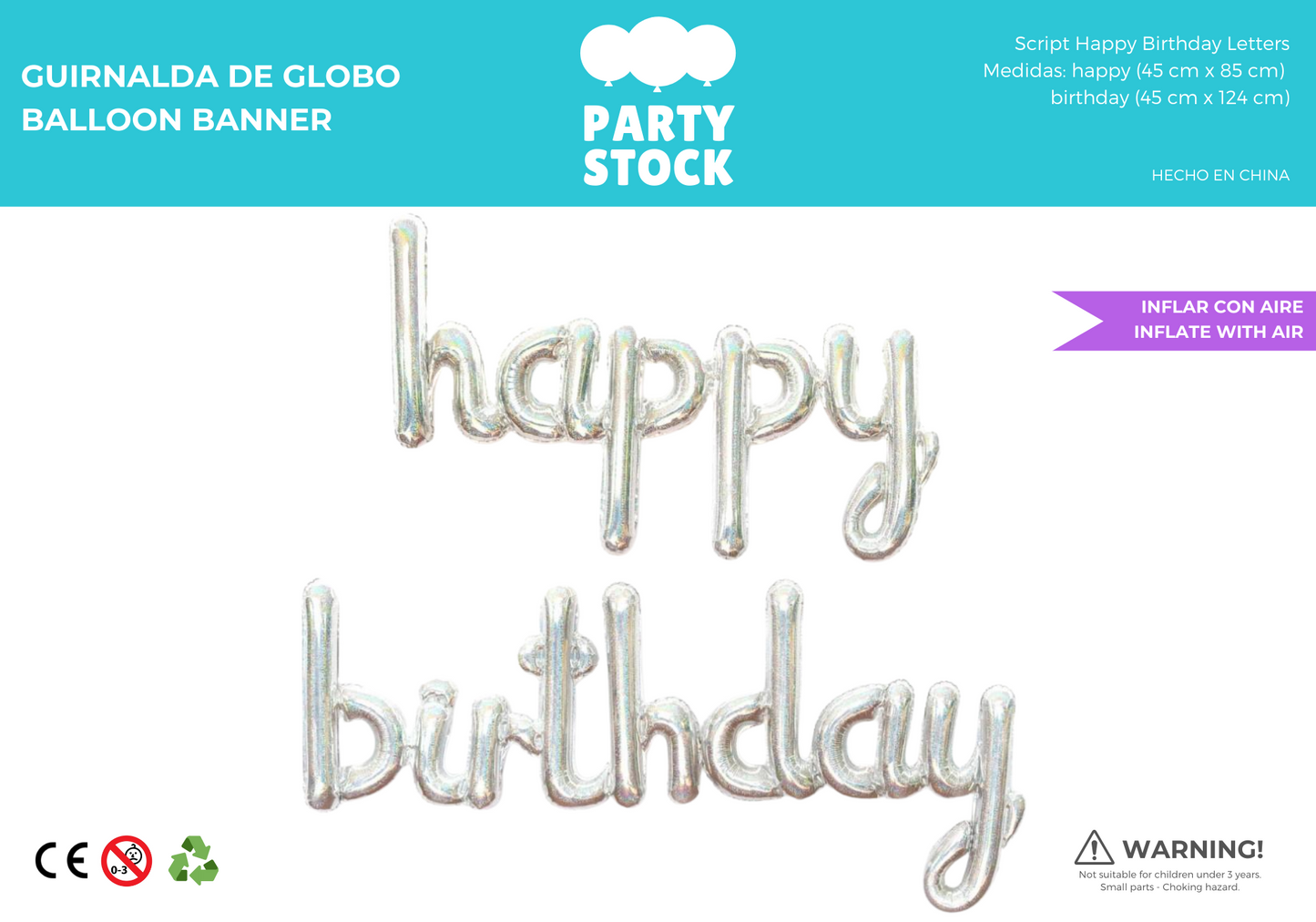 Happy Birthday Cursiva Plata 45 cm