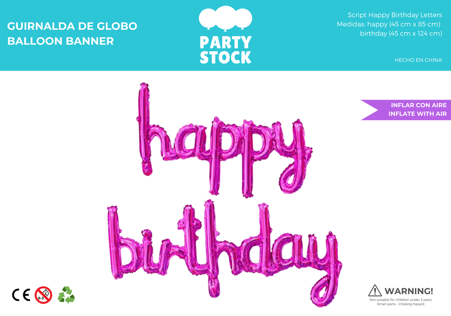 Happy Birthday Cursiva Rosa 45 cm