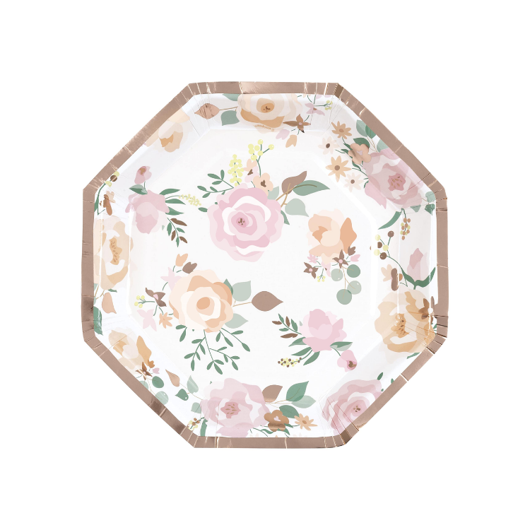 Pink Blooms Octagonal Plate 8"
