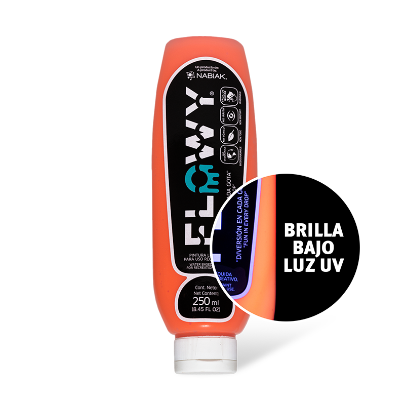 Pintura Flowy Naranja Fluorescente botella 250 ml