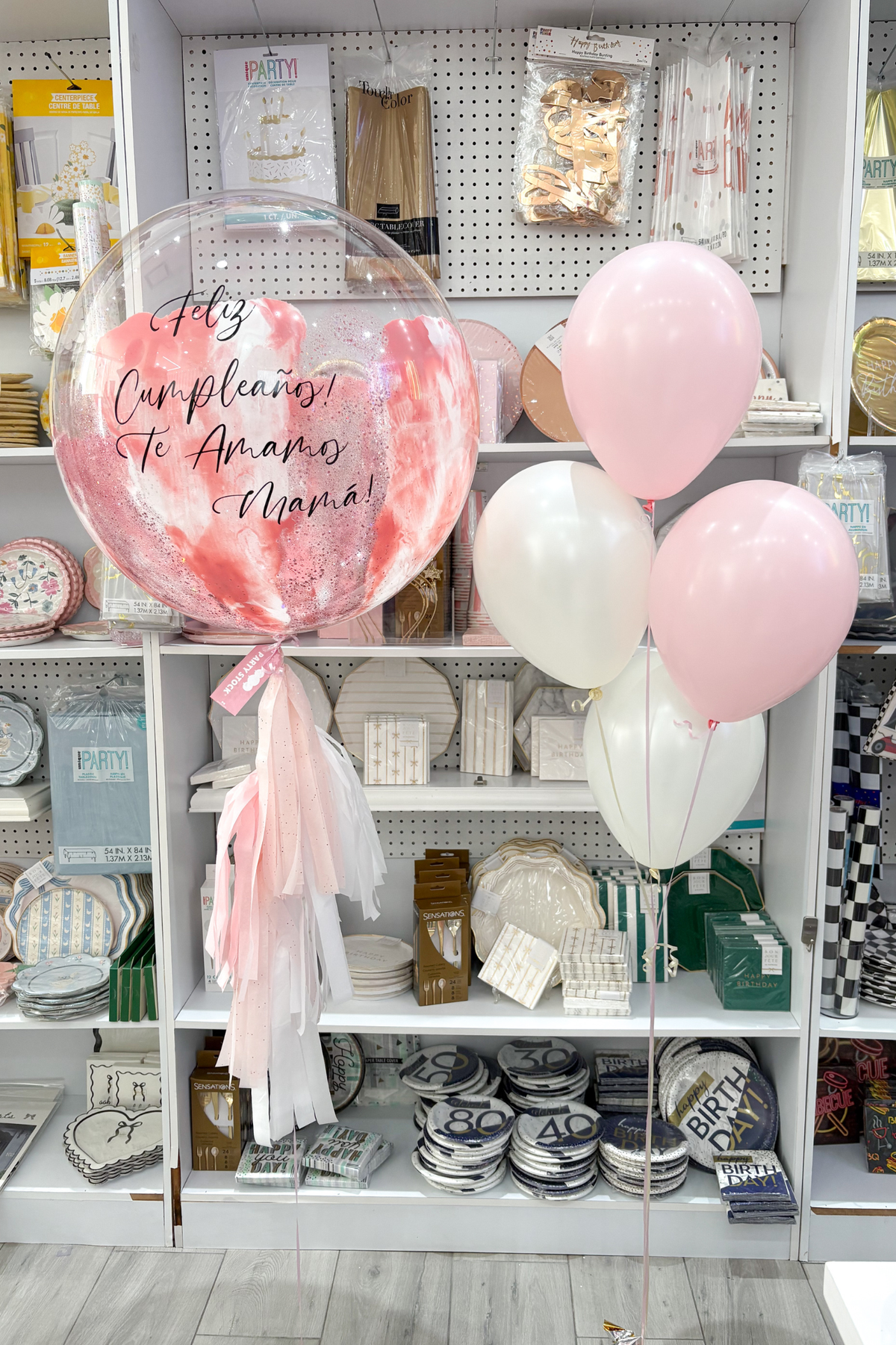 GLOBO BURBUJA GRANDE PINK & WHITE + LATEX
