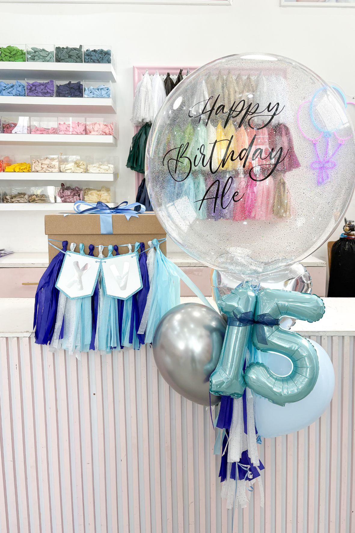 BUNDLE DE GLOBO BURBUJA XV AÑOS + CAJA