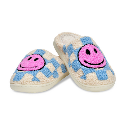 Blue & Pink Happy Check Slippers S