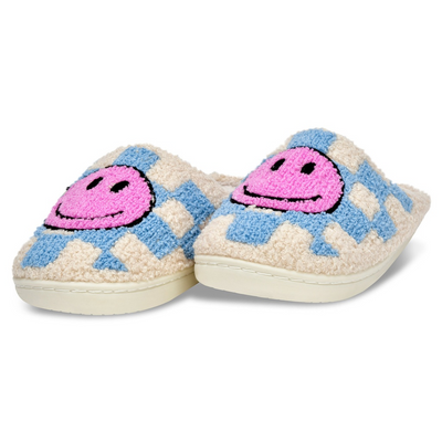 Blue & Pink Happy Check Slippers S