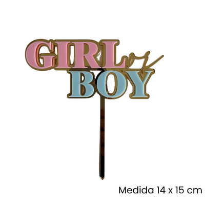Cake Topper Boy or Girl Dorado Rosa Celeste