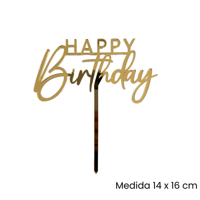 Cake Topper Happy Birthday Dorado