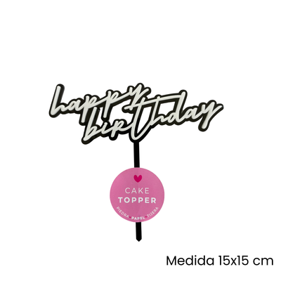 Cake Topper Happy Birthday Negro Blanco