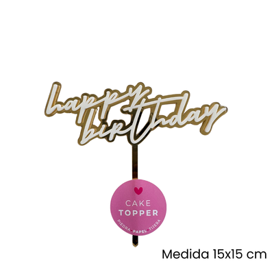 Cake Topper Happy Birthday Blanco Dorado