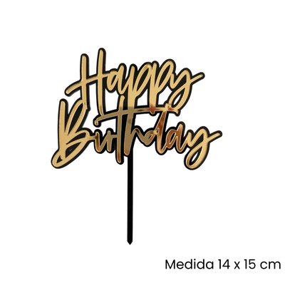 Cake Topper Happy Birthday Negro Dorado