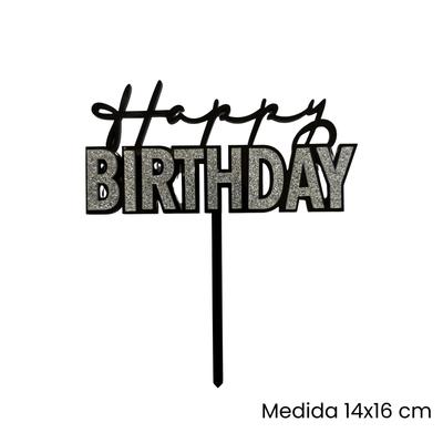 Cake Topper Happy Birthday Negro Plata