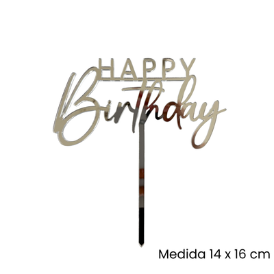 Cake Topper Happy Birthday Plata