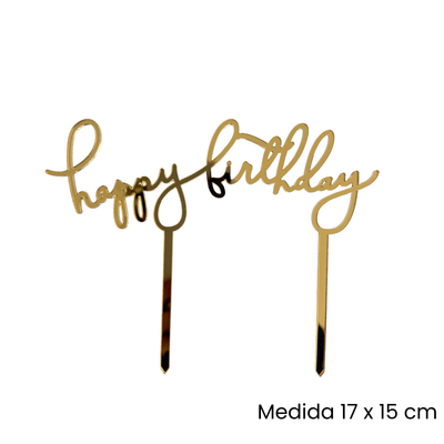 Cake Topper Happy Birthday Script Dorado