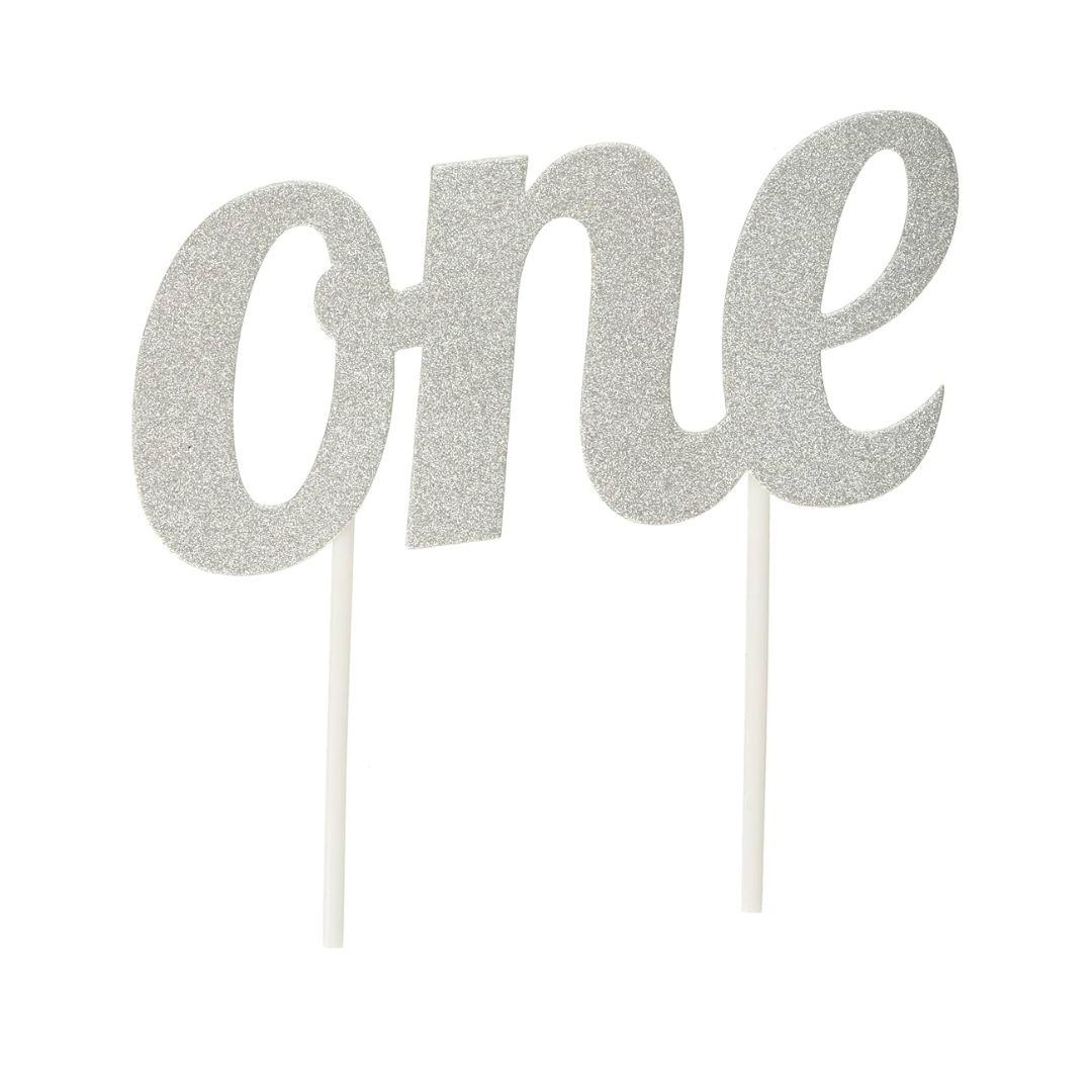 Cake Topper One Silver Glitter
