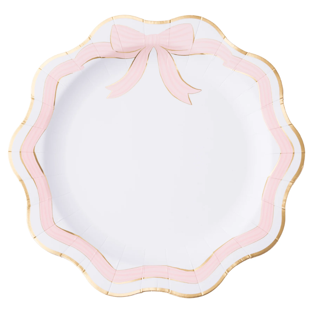 Elegant Pink & Gold Bow Dinner Plates