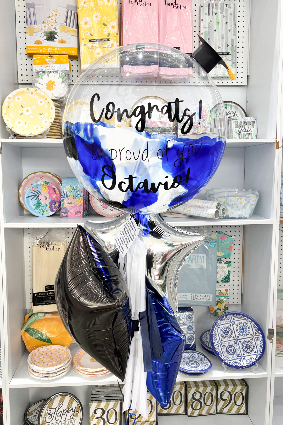 GLOBO BURBUJA GRADUACION AZUL NEGRO