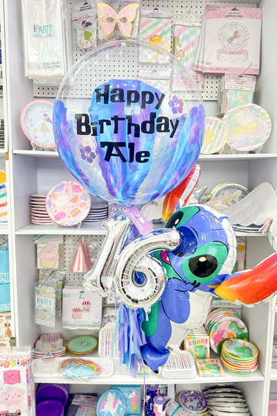 Bouquet de Globos Stitch con Burbuja Personalizada