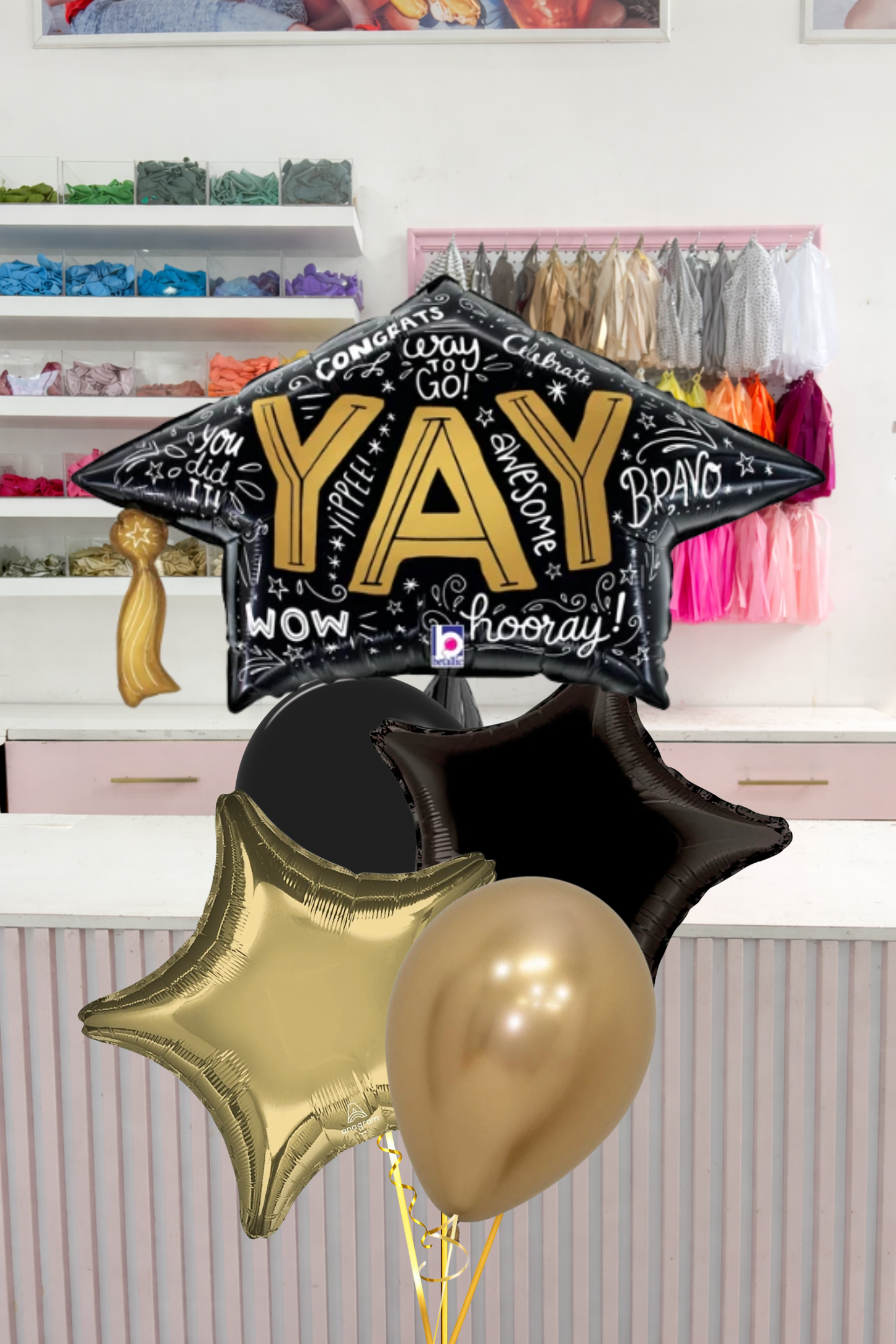 Globos Graduación Yay Birrete in gold