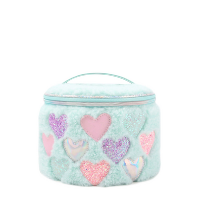 Heart Patched Sherpa Round Glam Bag