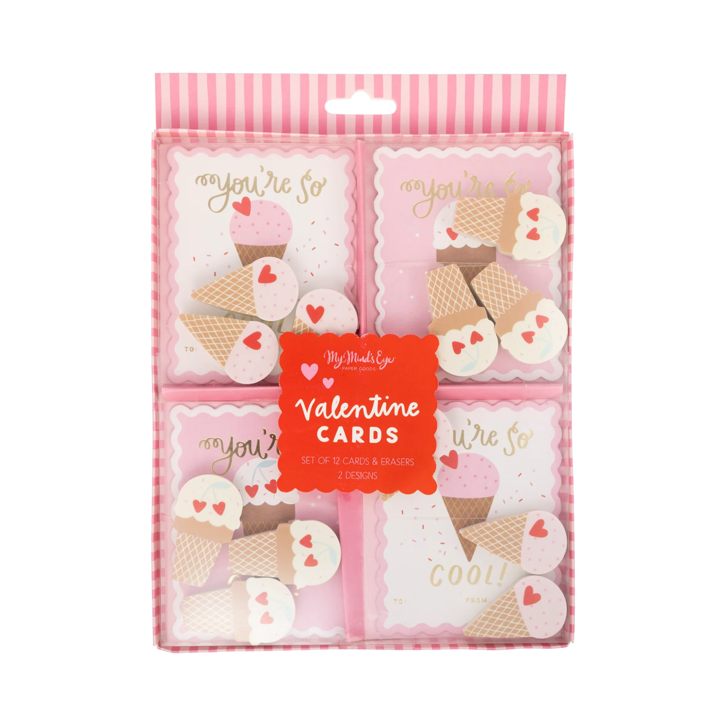 Ice Cream Valentine's Cards and Eraser Set