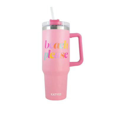 Light Pink Beach Please Tumbler Cup w/ Handle
