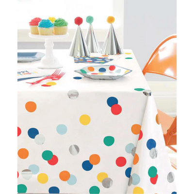 Mantel Rectángular Birthday Dots Silver Foil