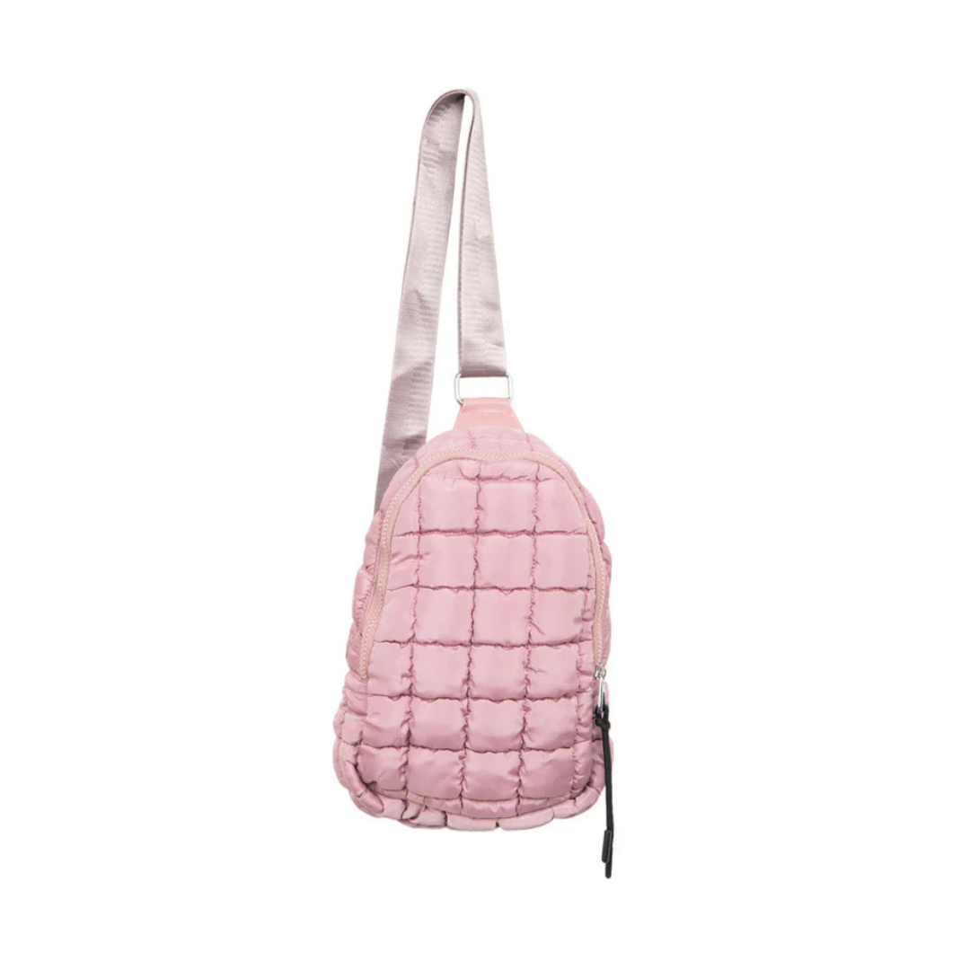 Mauve Quilted Sling Crossbody Bag