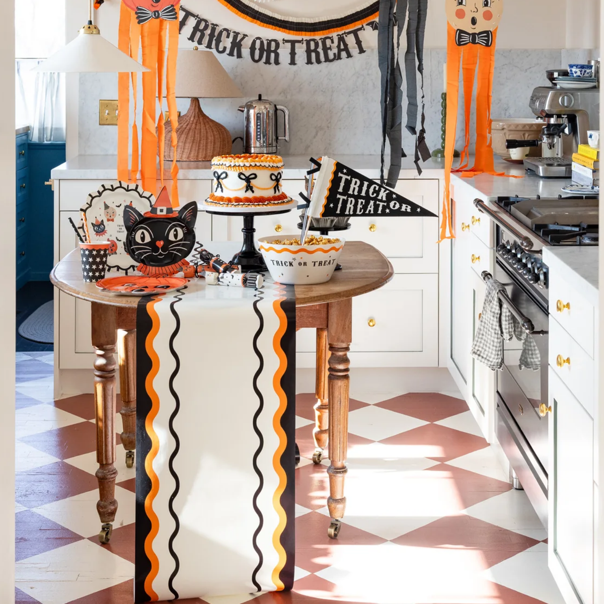 Orange and Black Ric Rac Paper Table Runner