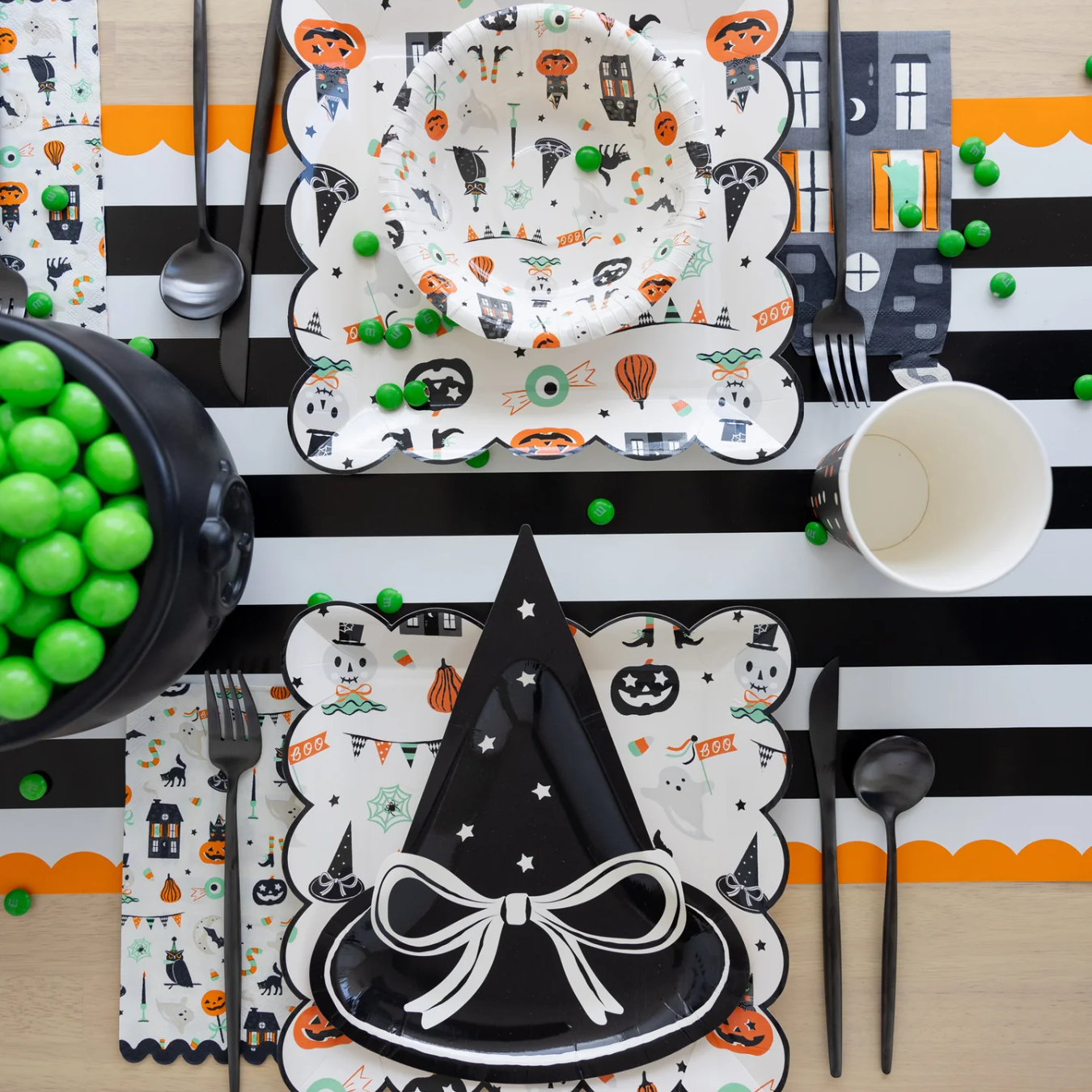 Orange and Black Striped Paper Table Runner