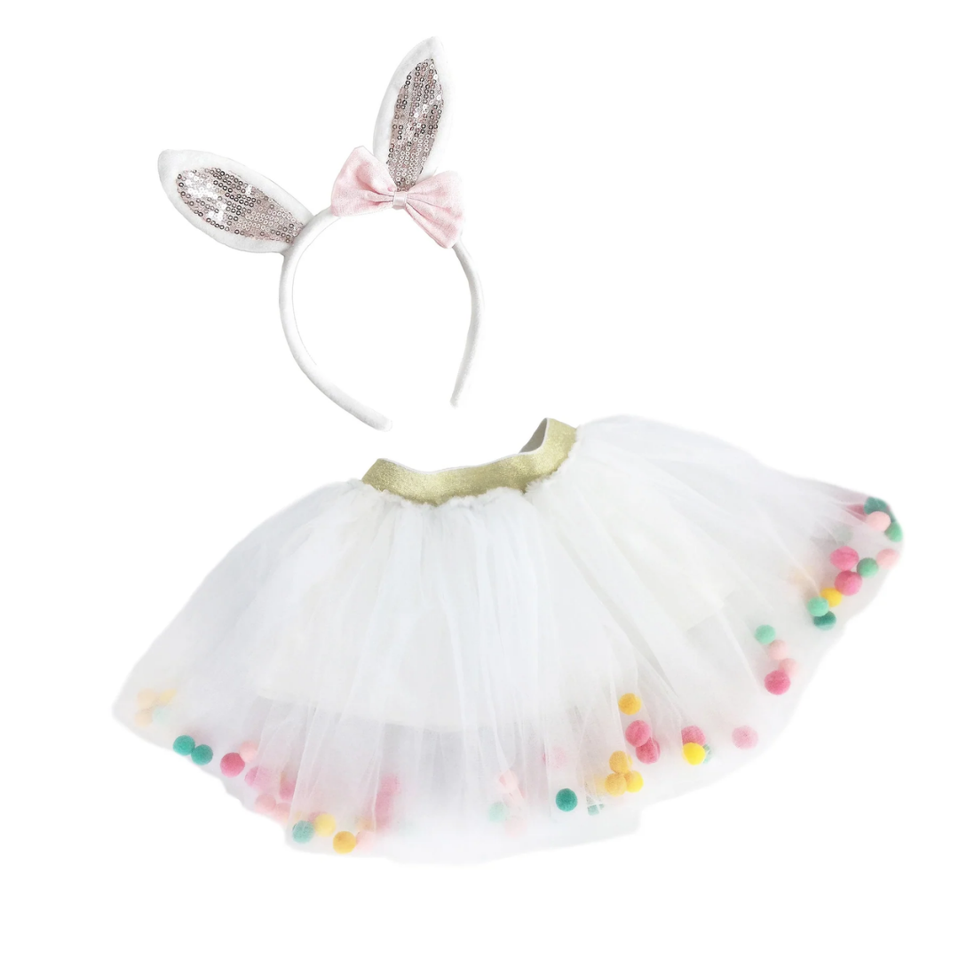 PomPom Tutu Bunny Headband Set