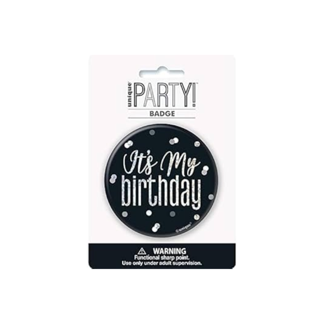 Pin It's My Birthday Black Glitz