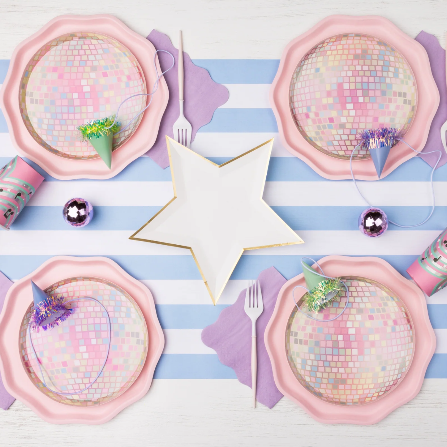 Pink Disco Ball Plates