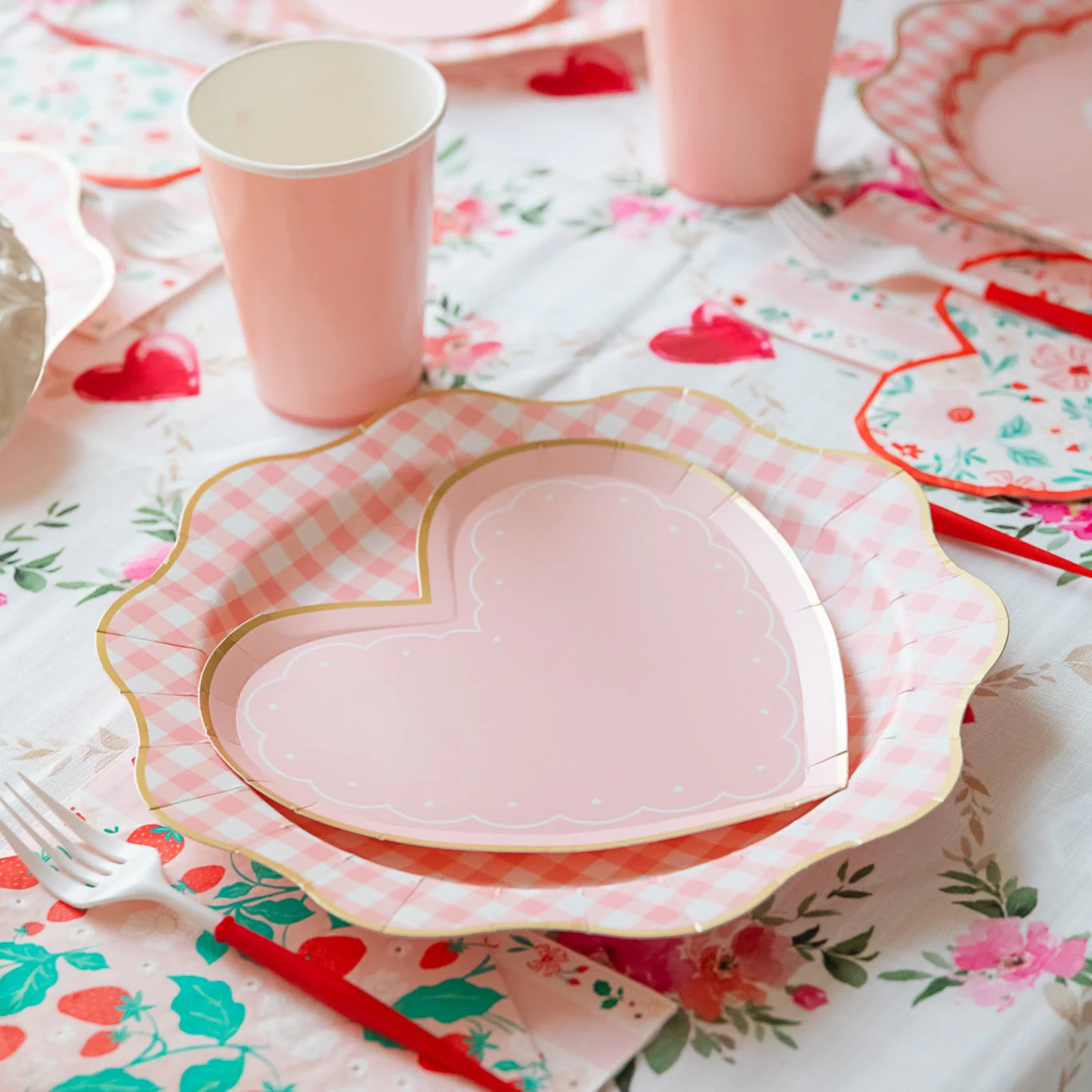 Pink Gingham Dinner Plate