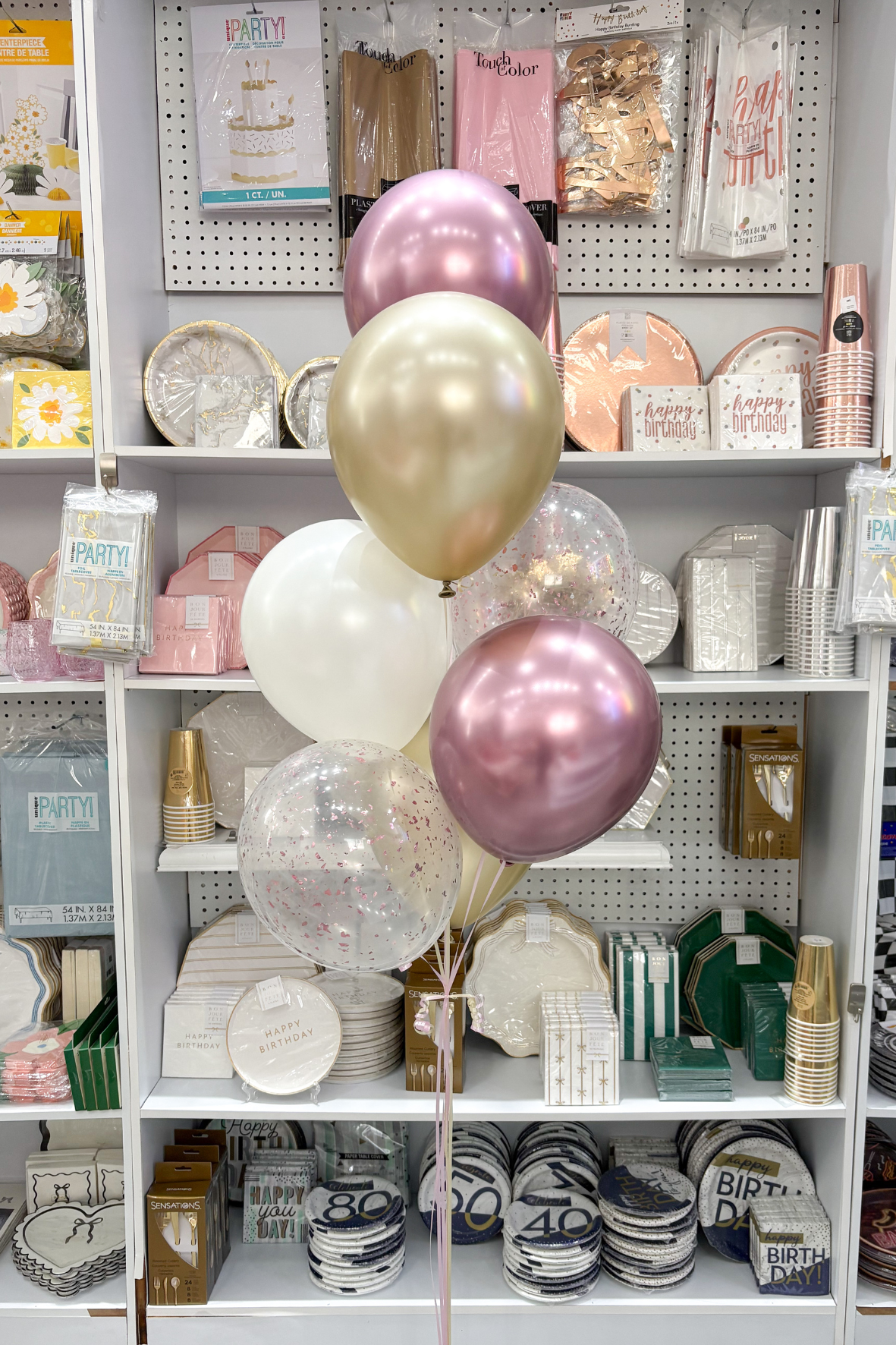 RAMILLETE DE GLOBOS DE LATEX MALVA Y DORADO
