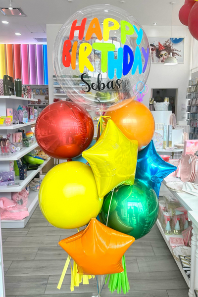 Bouquet Jumbo de Globos Multicolor – Cumpleaños con Burbuja Personalizada