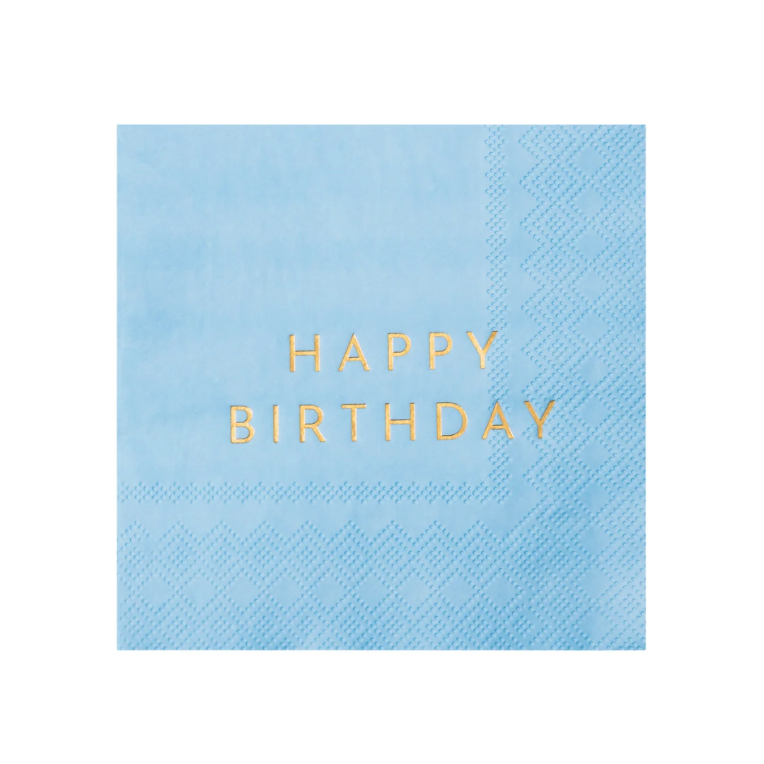 Sky Blue Signature Happy Birthday Cocktail Napkins