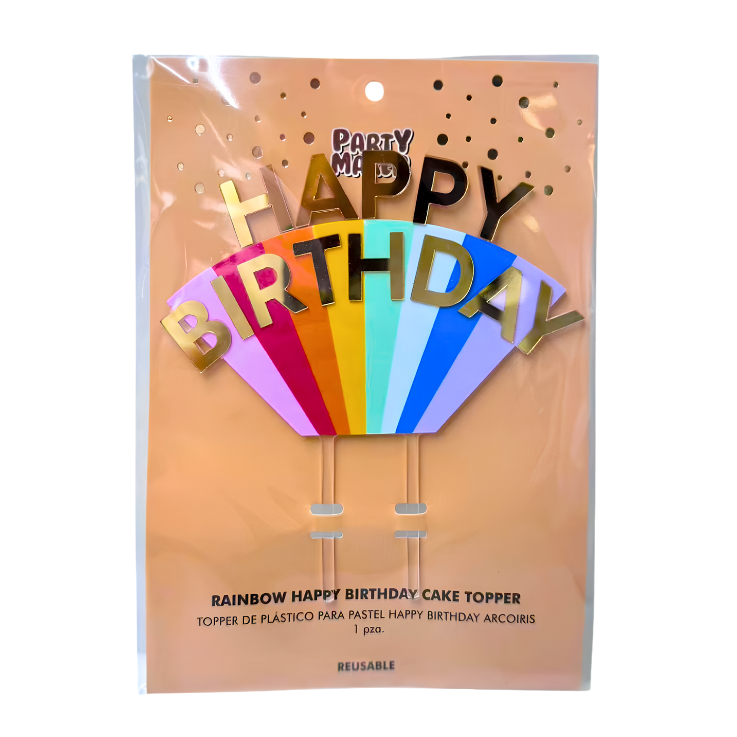 Topper Premium De Plástico Para Pastel Happy Birthday Arcoíris